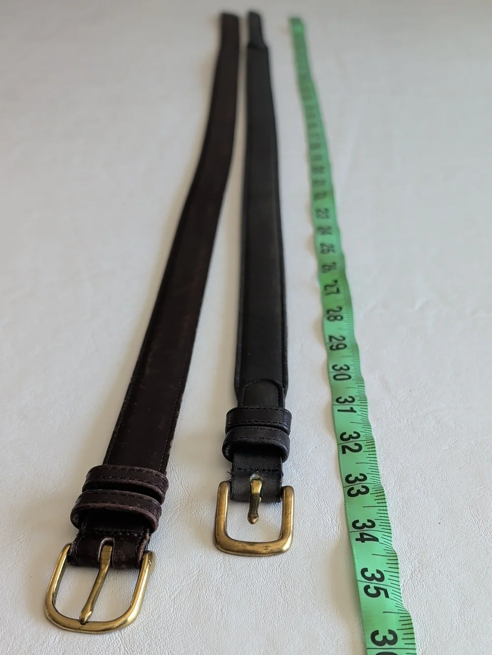 Set Of Two Coach Slim Dark Brown & Navy Leather Belts Brass Hardware Size 30